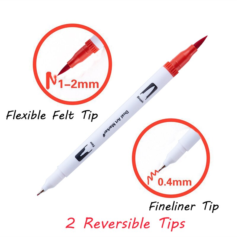 Pincel doble arte marcadores y plumas punta fina y pincel punta FineLiner dibujo pintura acuarela pluma útiles escolares 18/24/48/72/100 Uds