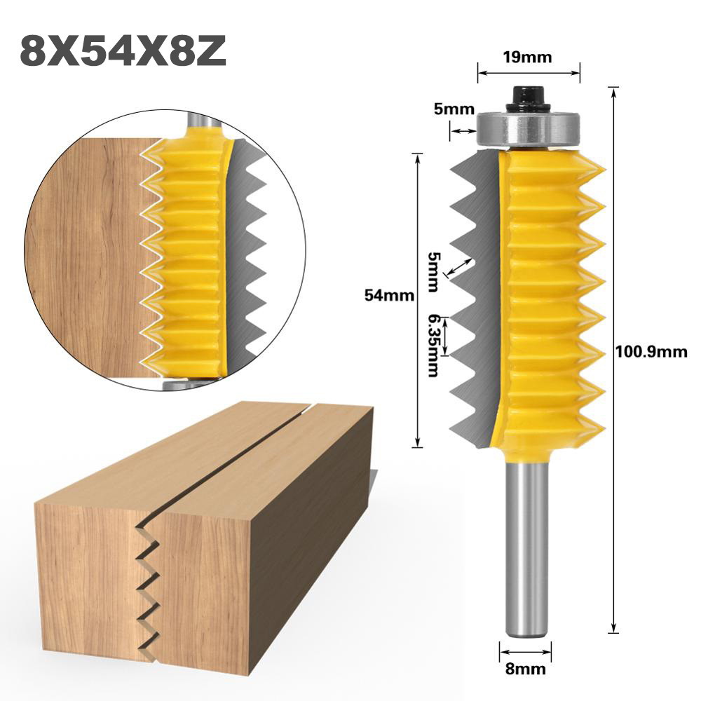 1PC 8MM Shank Milling Cutter Wood Carving Raised panel V Joint Bits Finger Joint Glue Milling Cutter for Wood Tenon Woodworking