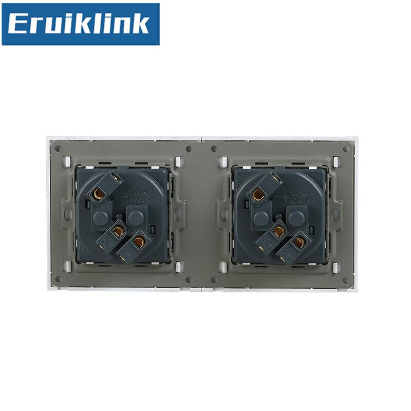 EU standard double gang power socket,France type wall socket.white Tempered glass panels ,16A wall plug outlet AC110-250V