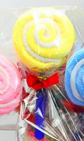 Toalla de algodón para pastel de piruleta, dulces de colores, , toalla encantadora para guardería, de cumpleaños y boda, 20 unids/lote: yellow