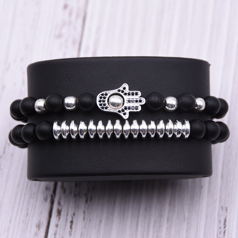 2 Stks/set Micro Pave Cz Palm Bedels Armbanden Voor Vrouwen 8Mm Matte Kralen Stenen Armband Mannen Sieraden Bileklik