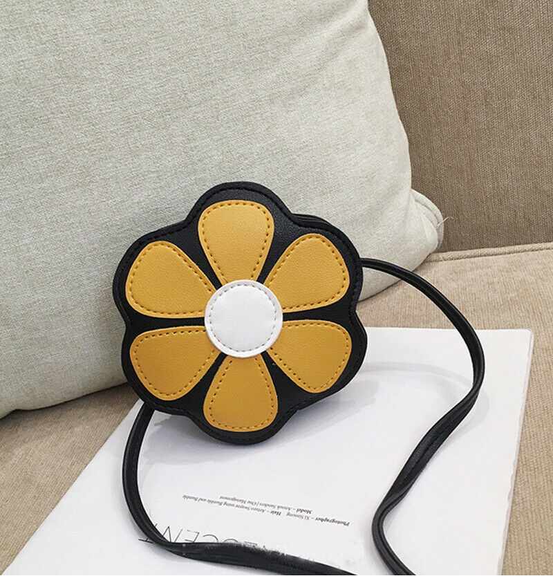 Sommer børn søde håndtasker blomsterformede punge pu læder skulder crossbody taske til børn småbørn piger: Gul