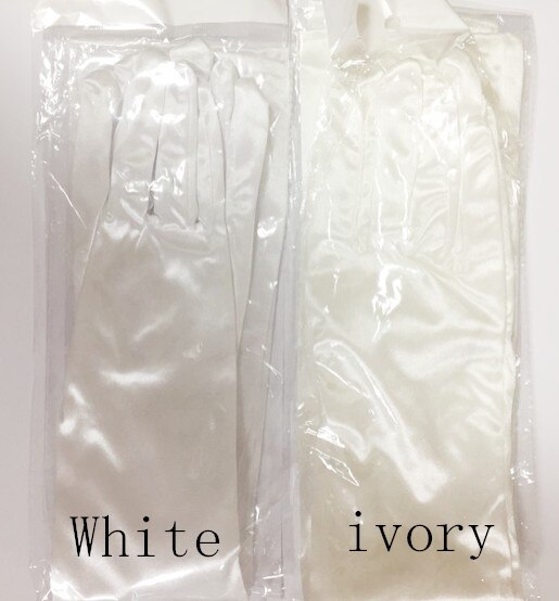 Guantes de novia para boda, 1 par, rojo, negro, blanco, marfil, largo, con cuentas, satinado, para mujeres, guantes de novia