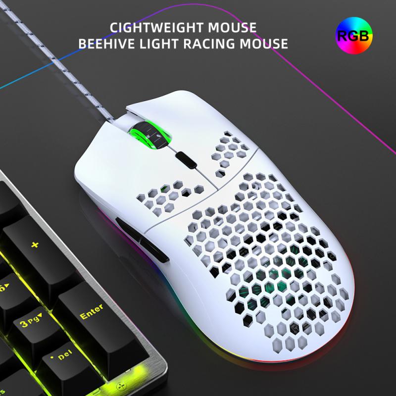 HXSJ J900 USB Wired Gaming Mouse RGB Gamer Mouses With Six Adjustable DPI Honeycomb Hollow Ergonomic For Desktop