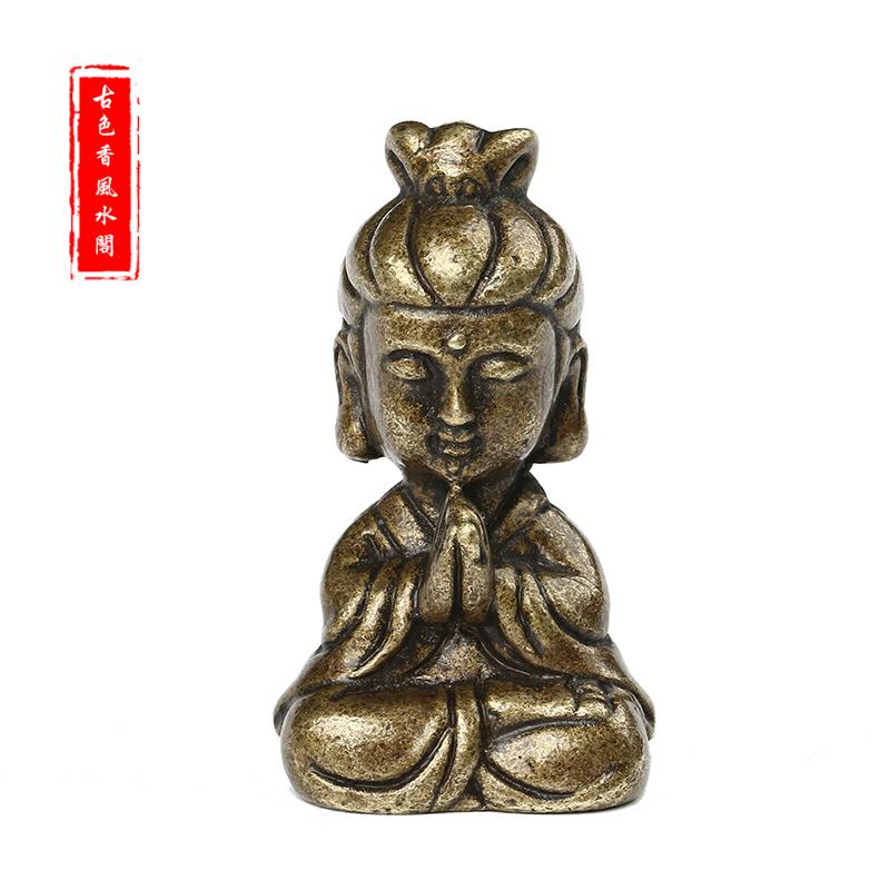 Zuiver Koper Pocket Guanyin Boeddha Ornament Antieke Micro Sculptuur Boeddha Hanger Handvat Ornament Koper