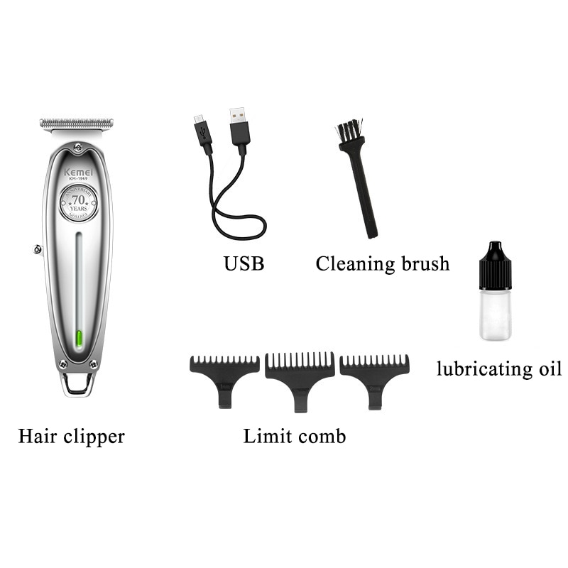 Kemei 1949 Hair Clipper All Metal Men Electric Cordless Hair Trimmer 0mm Baldheaded T Blade Finish Haircut Machine