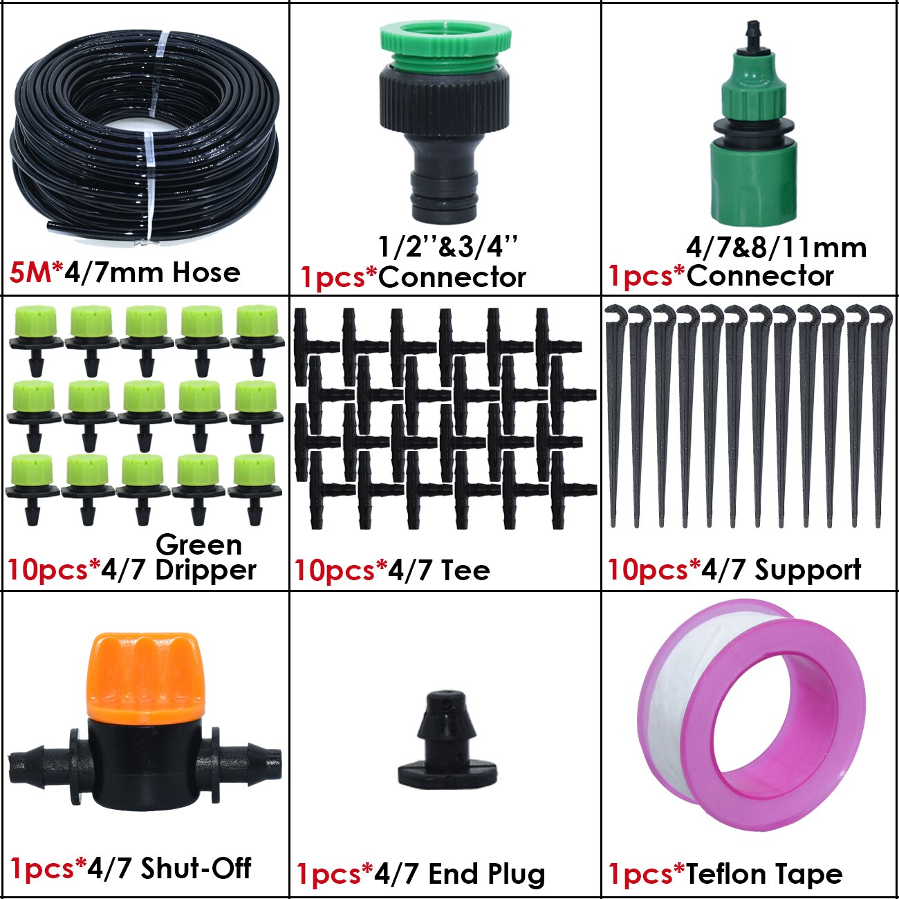 KESLA 5M-35M Micro Drip Irrigation Watering Kit Automatic Garden 4/7mm Irrigation System w/ Adjustable Dripper for Flower Lawn: KSL01-KIT180-5M