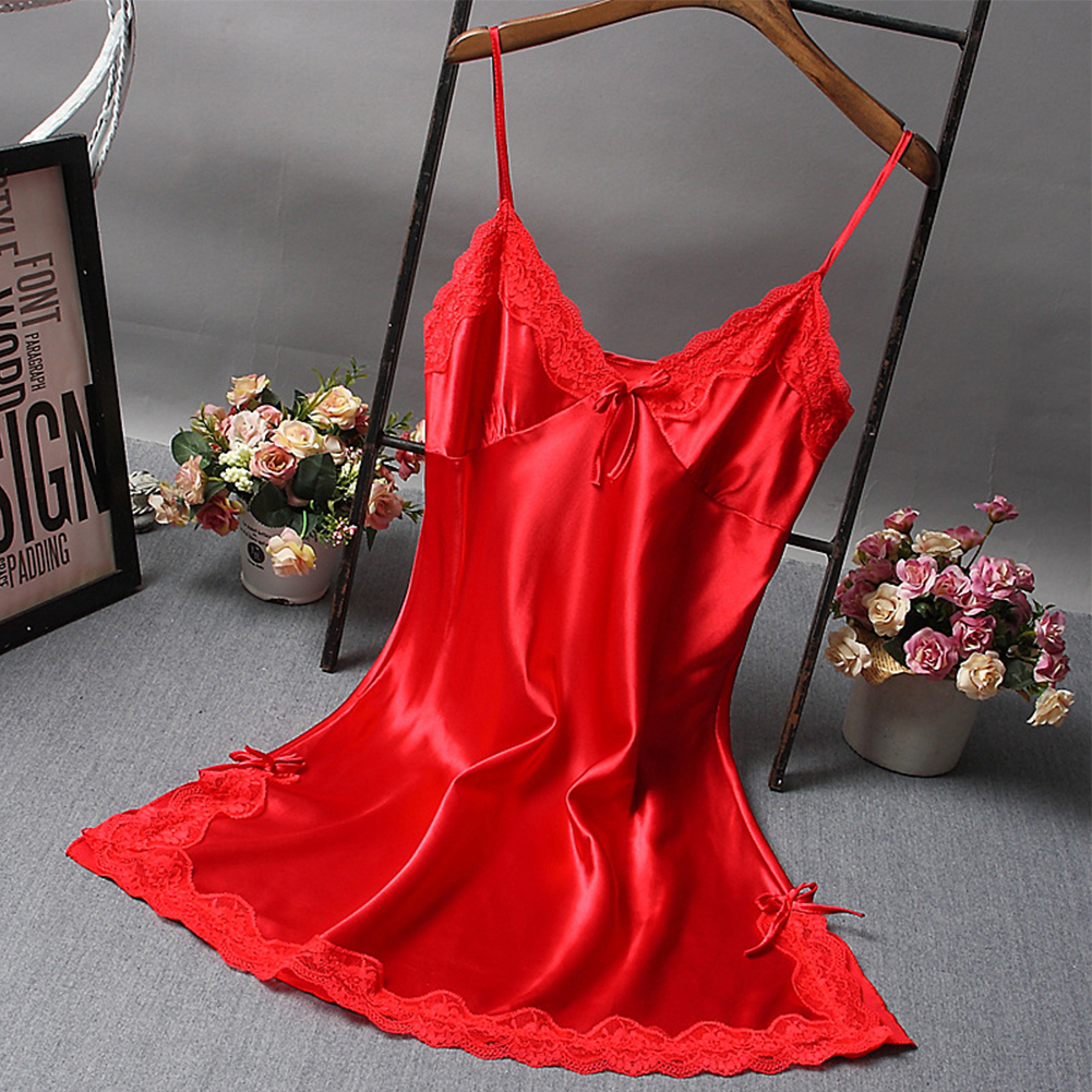Sexy kanten patchwork nachtkleding lingerie nachthemd v-hals trouwjurk slaapkleding nachtjurk kleding sexy dames nachtjaponnen: Rood