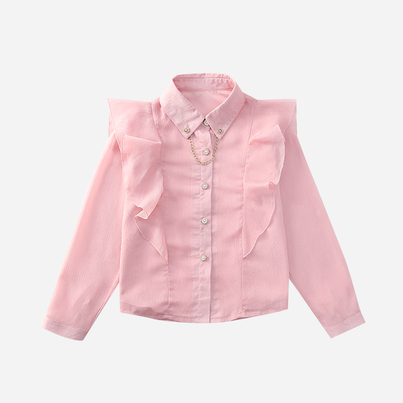 Girl Top Streetwear Shirt for Teen Pink Apricot Long Sleeve Blouse Kid Girls Clothes Size 6 8 10 12 14 Spring Autumn