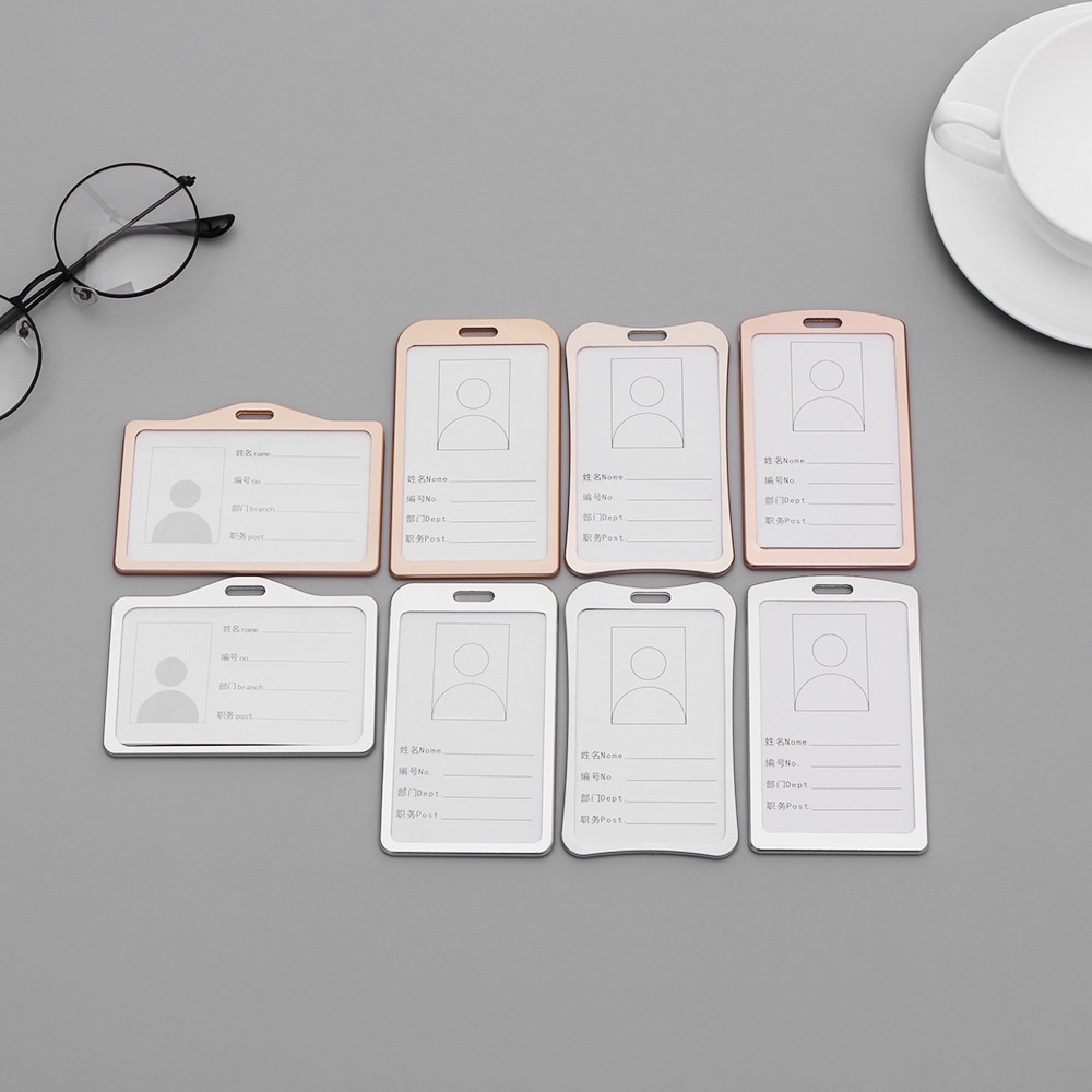 1PC Vertical Aluminum Alloy Work Name Card Holders Business Work Card ID Badge Lanyard Holder Office Accessories