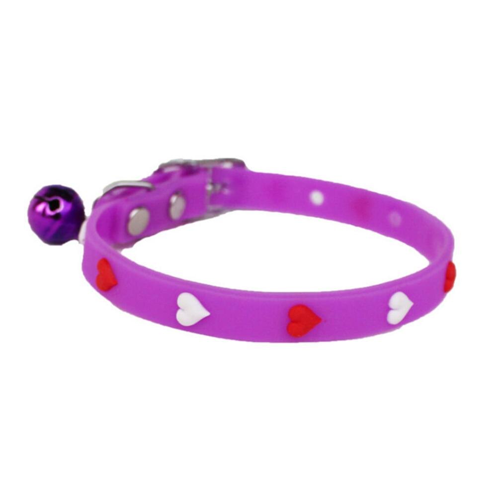 Pet Love Adjustable Colorful Collar Bell Pet Cat Dog Love Hearts Patterns Silicone Colorful Collar Kragen: purple