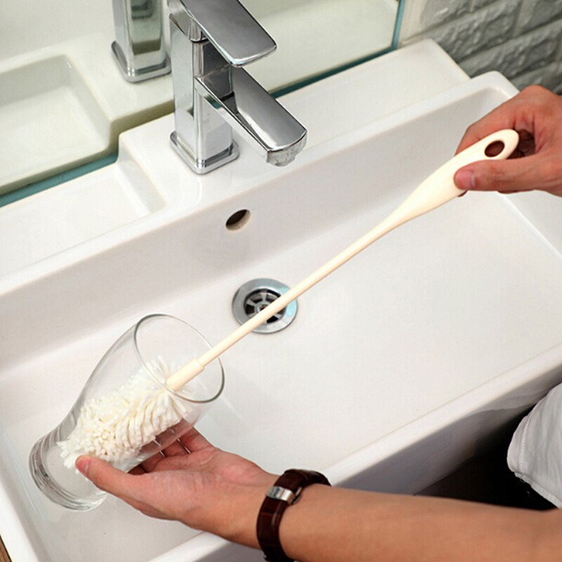 Escova e esponja de vidro para limpeza de copos, ferramenta de cozinha com cabo longo de 39.5cm
