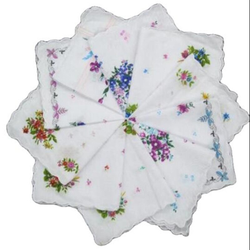 10 Stks/partij Vintage Wit Dames Kant Vierkante Zakdoek Katoen Bloemen Vrouwen Kinderen Print Gezicht Handdoeken Hanky Huwelijksgeschenken