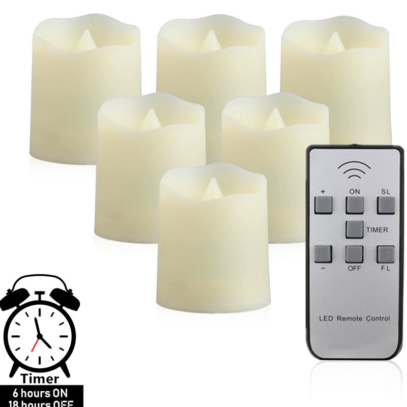 Pack of 6 LED Flameless Candles Battery Operated Timer Function 6 Hours On 18 Hours Off Tea Light Home & Garden Decration
