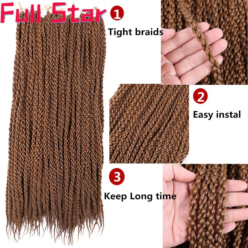 Full Star-extensiones de cabello para mujer, 22 ", 3D Cubic Twist, trenzas de ganchillo, 12 hebras, degradado, insecto negro, pelo trenzado sintético