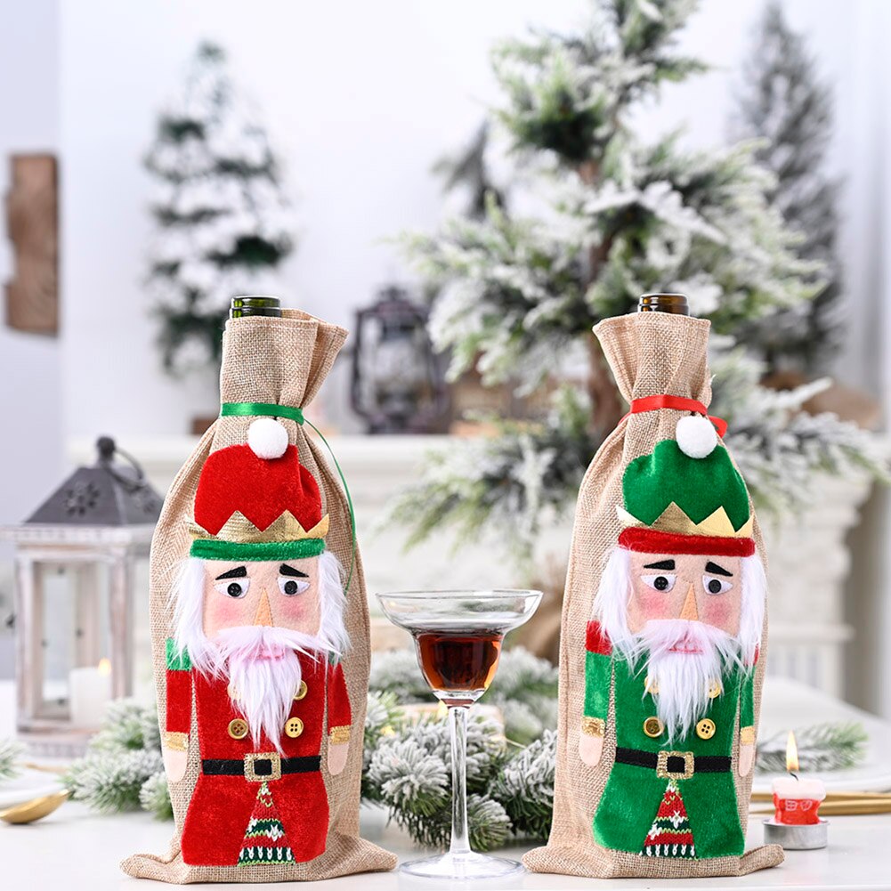 Julemanden vinflaskedæksel vinflaskepose julepynt til hjemårs bordindretning