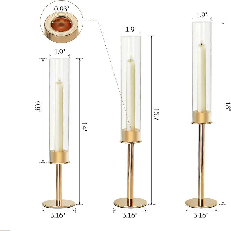 Suporte de vela de furacão de vidro conjunto de 3 castiçal castiçais capa de vidro para peças centrais do casamento para mesas decoração de casa