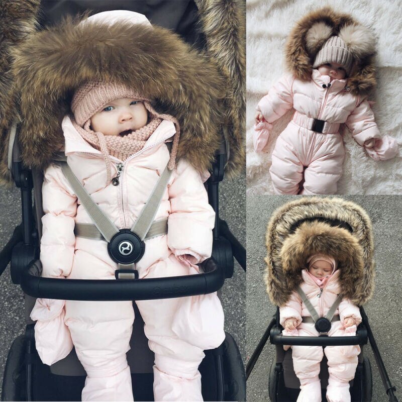 Newborn Baby Girls Pink Winter Thick Snowsuit Outwear Romper Warm Down Jumpsuits