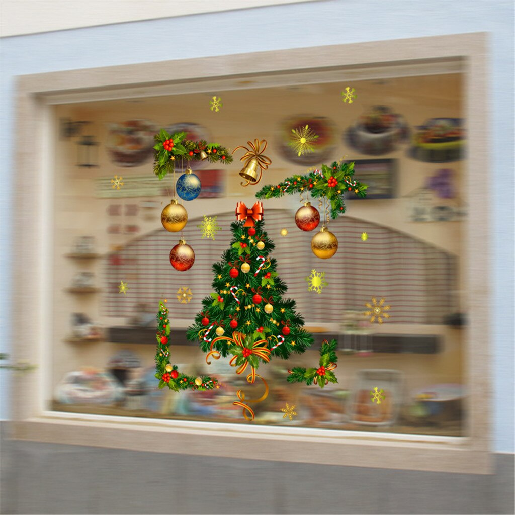Merry Christmas Window Wall Sticker Decals Snowflake Santa Claus Home Xmas Decor Wall Decal Sticker Wallpaper Bedroom Decoration