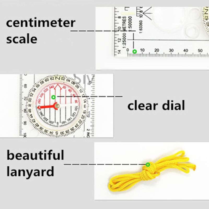 Multi-function Drawing Ruler Map Scale Camping Navigation Compass Angle Ruler Magnifier