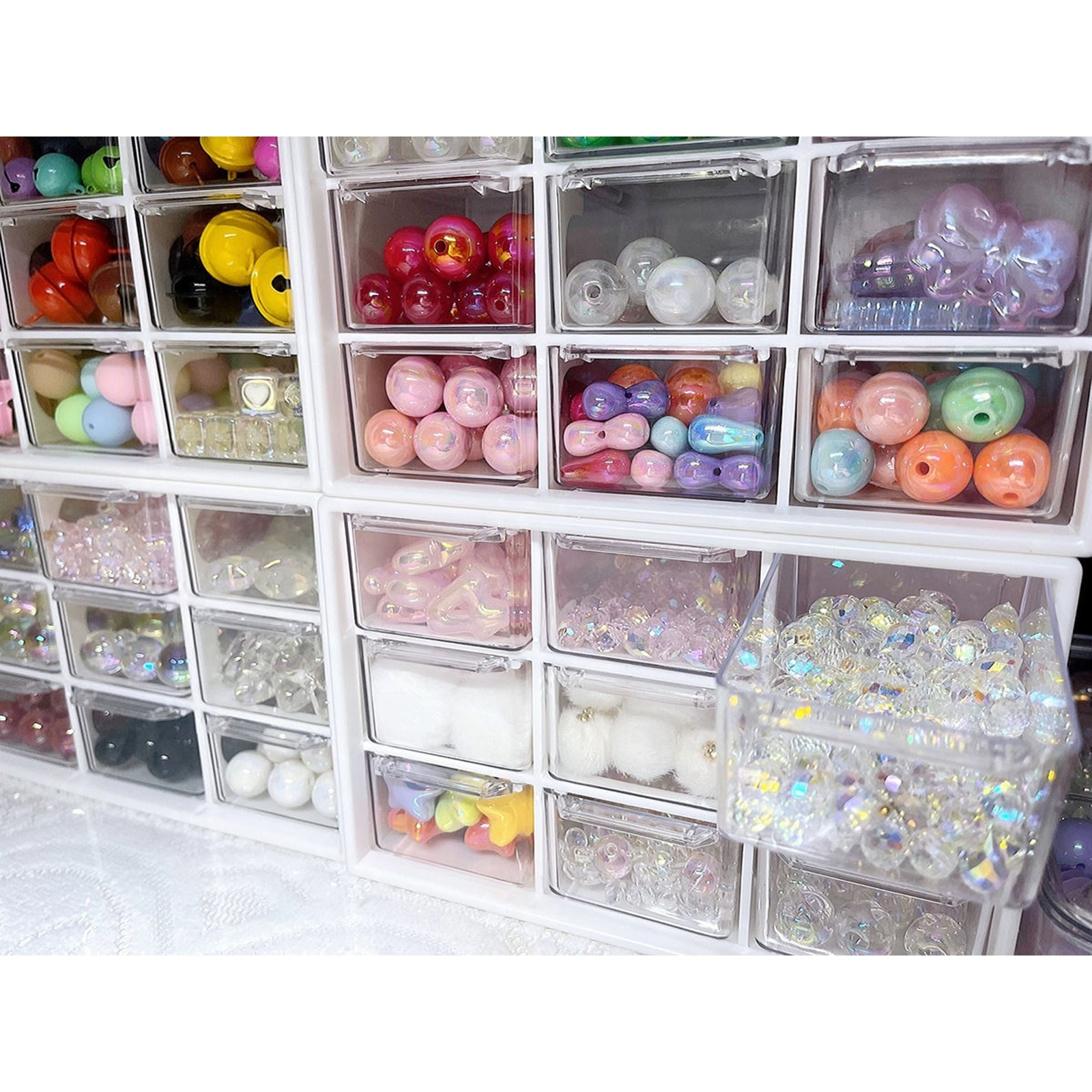 Organisateur de bijoux, boîte de rangement de bureau, Type tiroir, étagère transparente, boîte de décoration de cheveux stationnaire, peut être empilée Orga