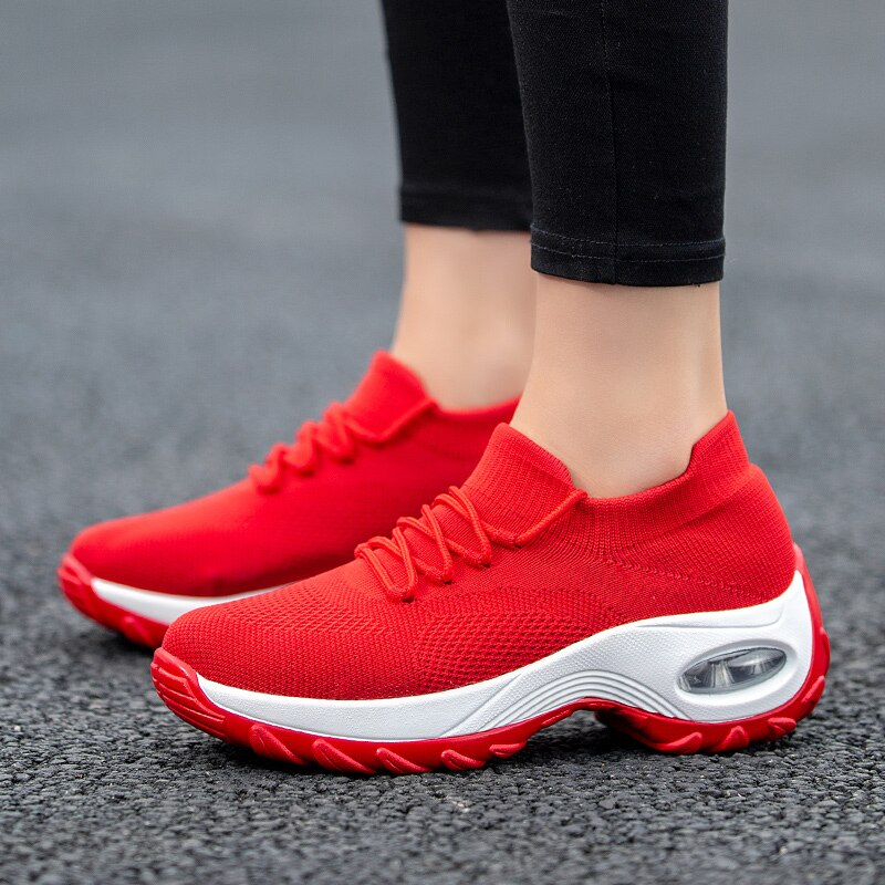 Women Running Sock Shoes Big Size 36-42 Height Increasing Swing Sneakers Soft Platform Jogging Sport Shoes Walking Flat Footwear