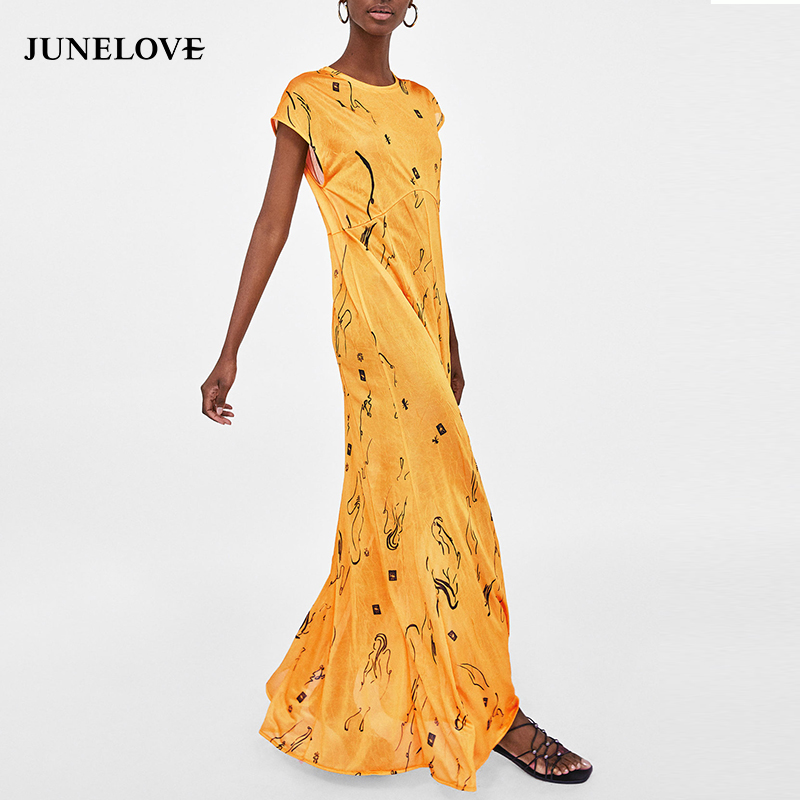 JuneLove été femmes bohème o cou imprimé longue longueur de plancher robe à manches courtes robe droite femme tenue décontractée