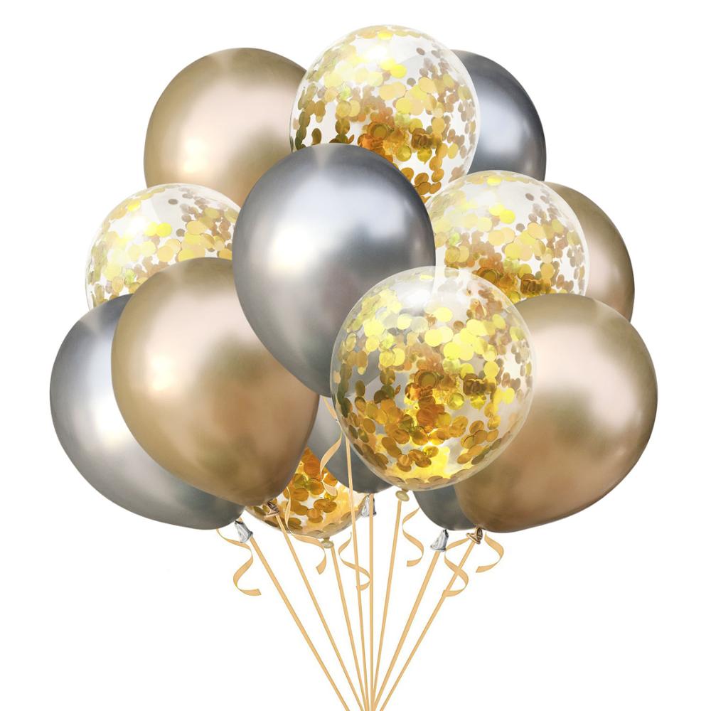 15 stk runde metalliske ballonerguld konfetti ballon fødselsdagsfest dekoration børn voksne luftkugler globos bryllupsindretning: Sæt 6