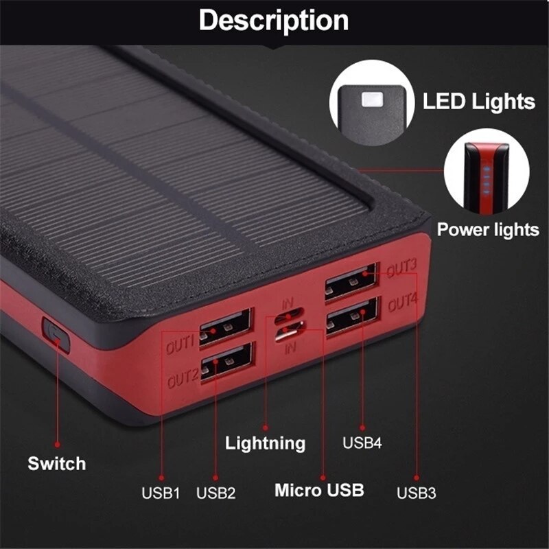 80000mAh kabellos Energie Bank Solar- Externe Batterie Schnelle Ladegerät Große Kapazität 4 USB LED praktisch Ladegerät Für Xiaomi IPhone