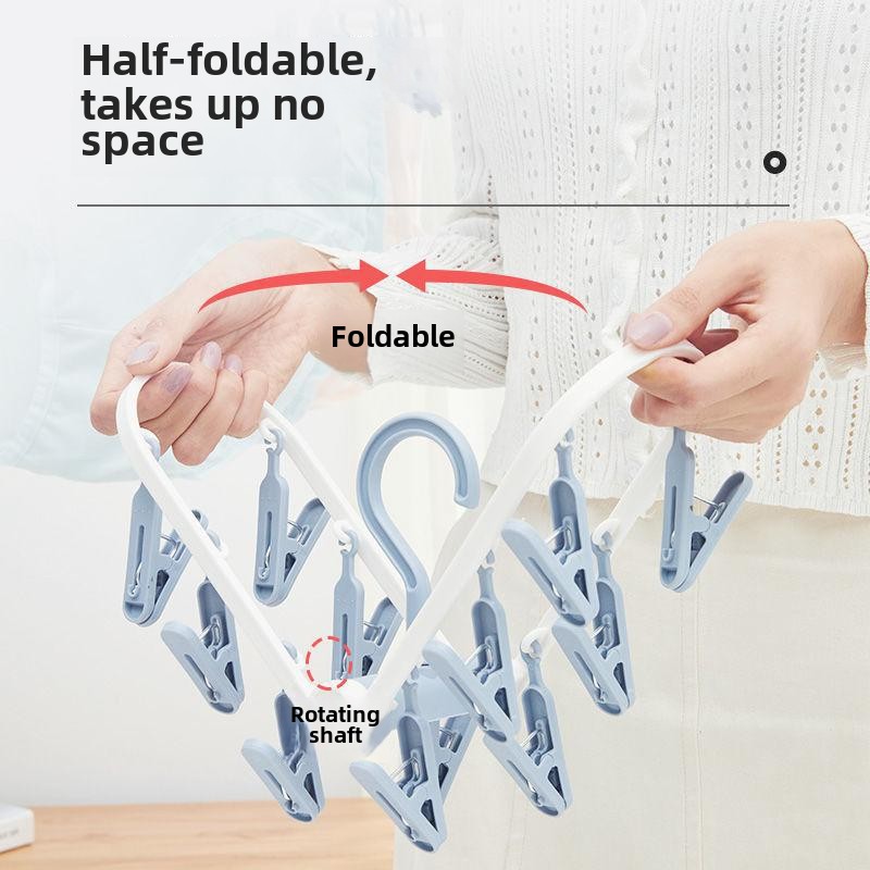 Drying rack Multi-clip folding sock rack Hook panties hanger Home bedroom Student dormitory Balcony sock rack
