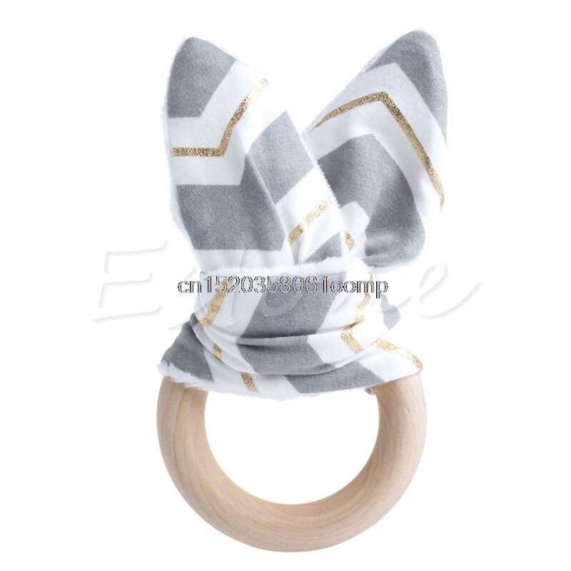 Håndlaget tre naturlig baby tannring ring chewie teether bunny sensorisk leketøy  u50f: Tenner gyg