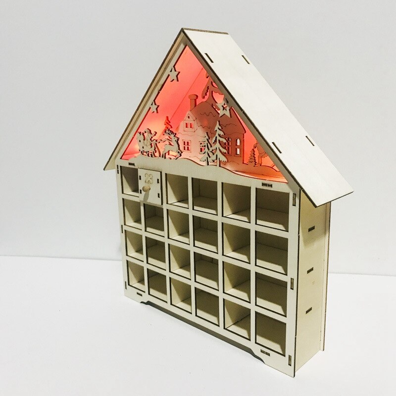 Houten adventskalender, aftellampjes, kerstverlichting, 24 uittrekbare lades, led-lampjes, kerstversiering, adventskalender