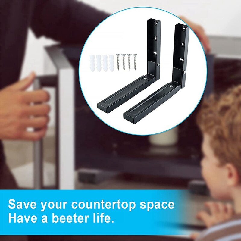 Universal Wall Mount Microwave Brackets Foldable Kitchen Stretch Oven Stand Shelf Rack Load 220 Lb (Set Of 2)