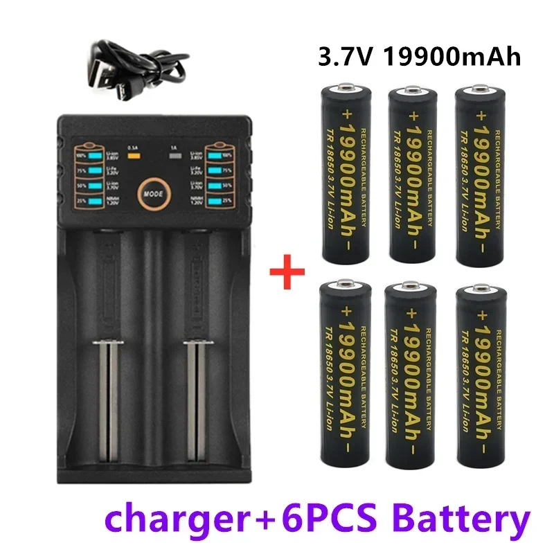 2025 Nuova batteria al litio 18650 ricaricabile 3.7V 19800mAh Batteria per torcia con caricatore USB Alimentazione ad alta capacità di lunga durata S: Blu