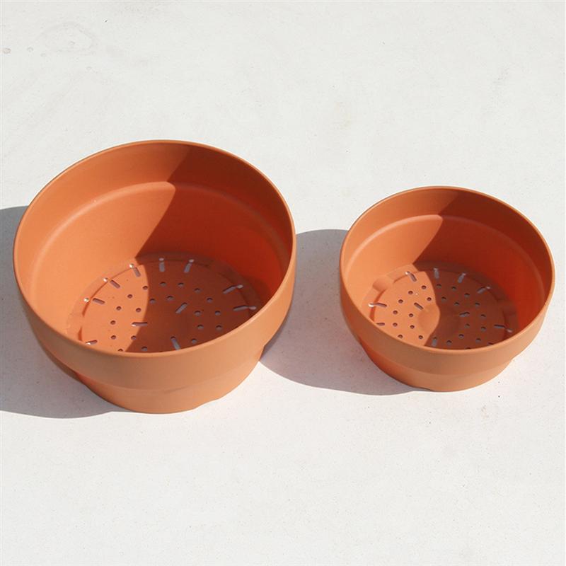 3/5/6pcs Imitation Clay Flower Basket Japanese Round Plastic Flower Pot Flower Container Flower Basin Indoor Outdoor Potted Gard