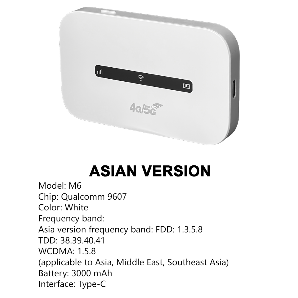 M6 4g calowy router internetowy bezprzewodowy lte, 3000 mah, 150 mb/s, kieszonkowy modem wi-fi, router z gniazdem na kartę sim do domu, biura, podróży: Biały