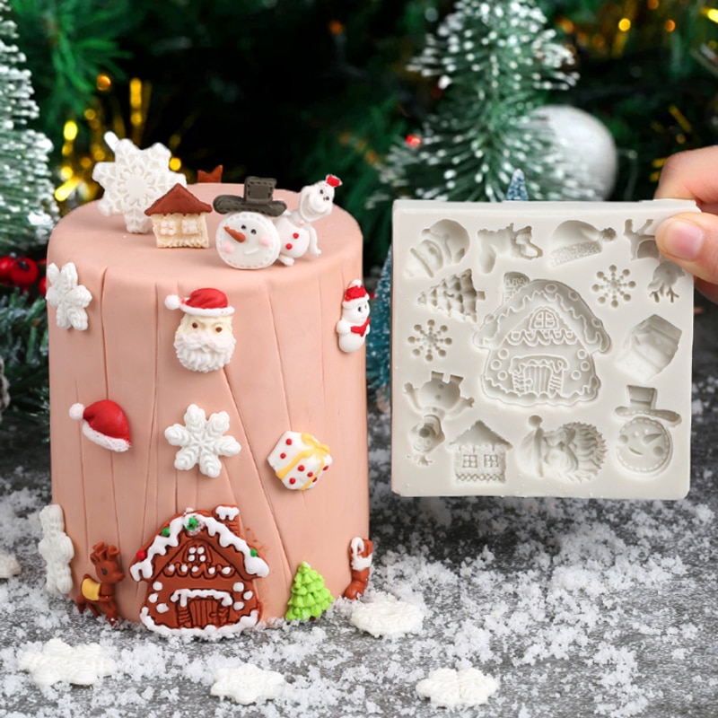 Kerst Huis Sneeuw Elanden Mould Silicone Mold Fondant Cake Decorating Tool Gumpaste Sugarcraft Chocolade Vormen Bakvormen