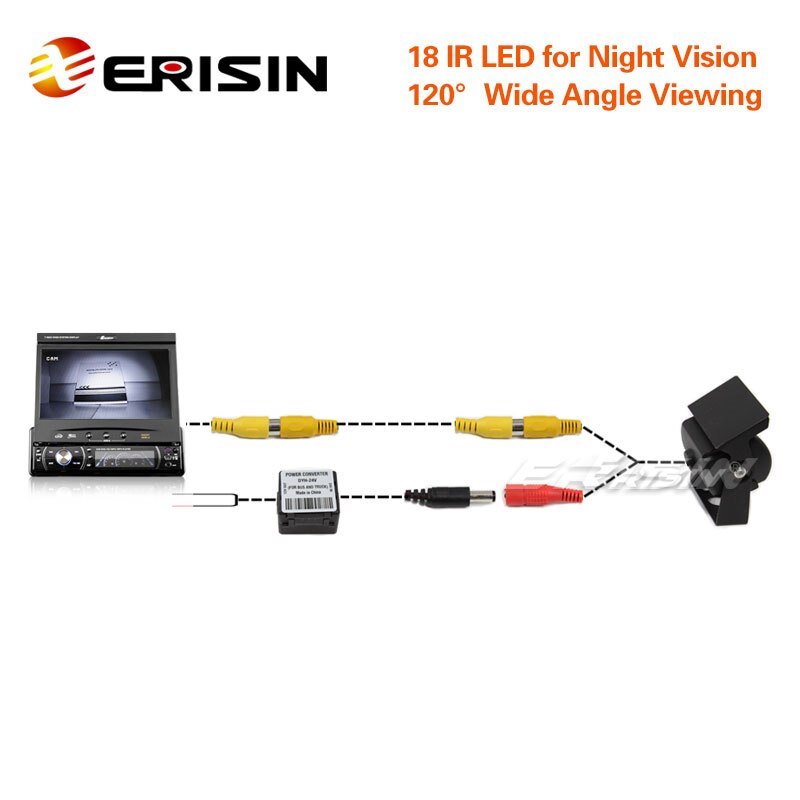 Erisin ES388-4 Auto/Truck Ccd Kleur Achteruitrijcamera 12V/24V 18 Ir Led