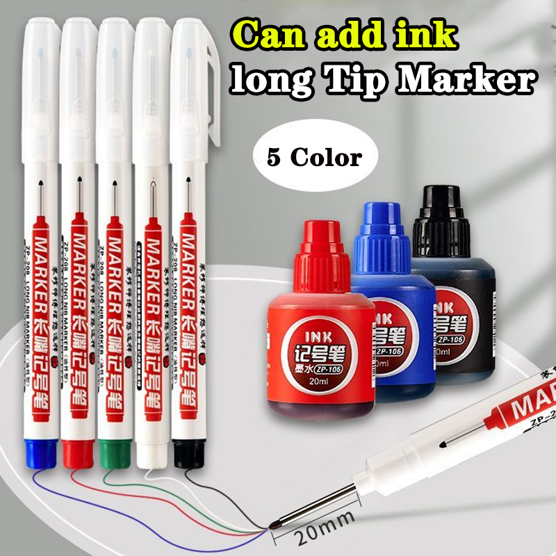 Rotulador de Punta larga de 6 piezas, puede agregar tinta, agujero profundo, bolígrafo largo, escribir tinta blanca y negra, posicionamiento de fábrica multipropósito, Punta 0,7-1,0