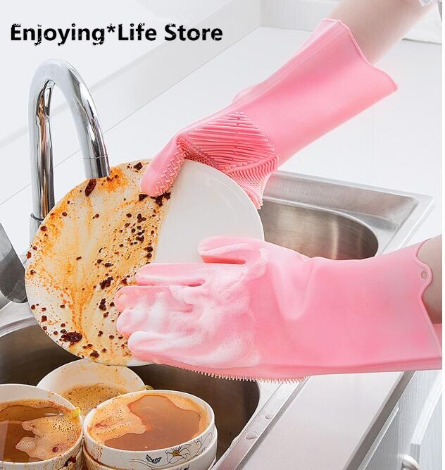Siliconen Handschoenen Thuis Magic Wassen Gerechten God Rubber Rubber Rubber Keuken Duurzaam Borstel Gerechten Huishoudelijke Latex Wassen Gerechten