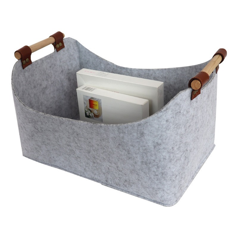 Cesta de almacenamiento plegable de fieltro para baño, organizador con asa para juguetes, armario, caja de almacenamiento de ropa, color gris