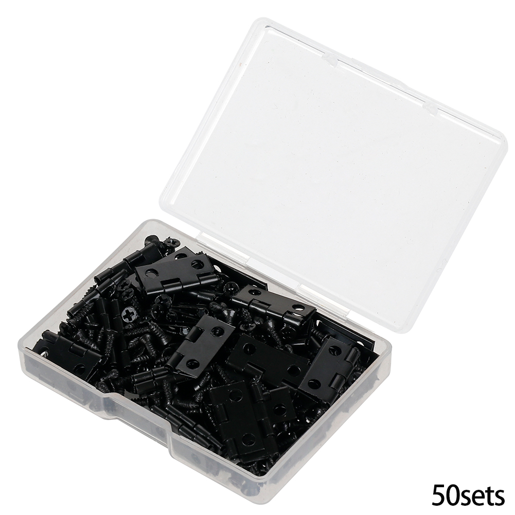 Charnières + 200 vis en fer doré noir Bronze, 4 trous 18x16mm, Mini charnière arrondie, boîte de bricolage, , quincaillerie de meubles, 50 pièces/boîte: Argent