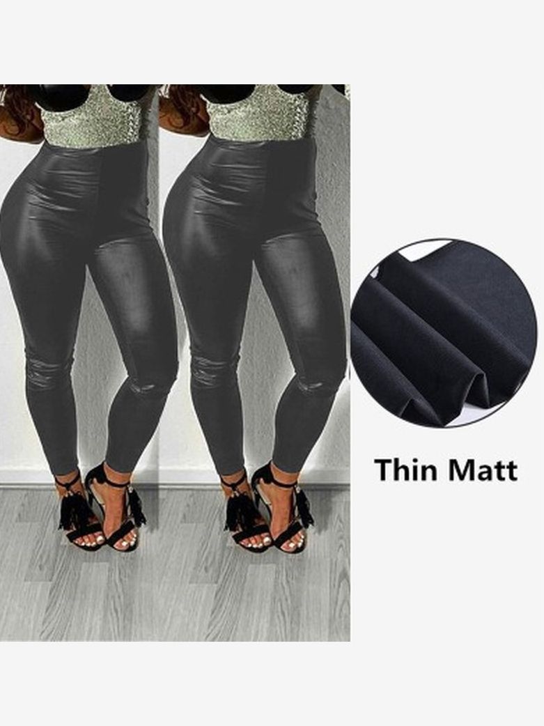 Qickitout Spandex 10% noir PU cuir pantalon femmes taille haute maigre Push Up Leggings pantalon élastique jegging: S / Bleu