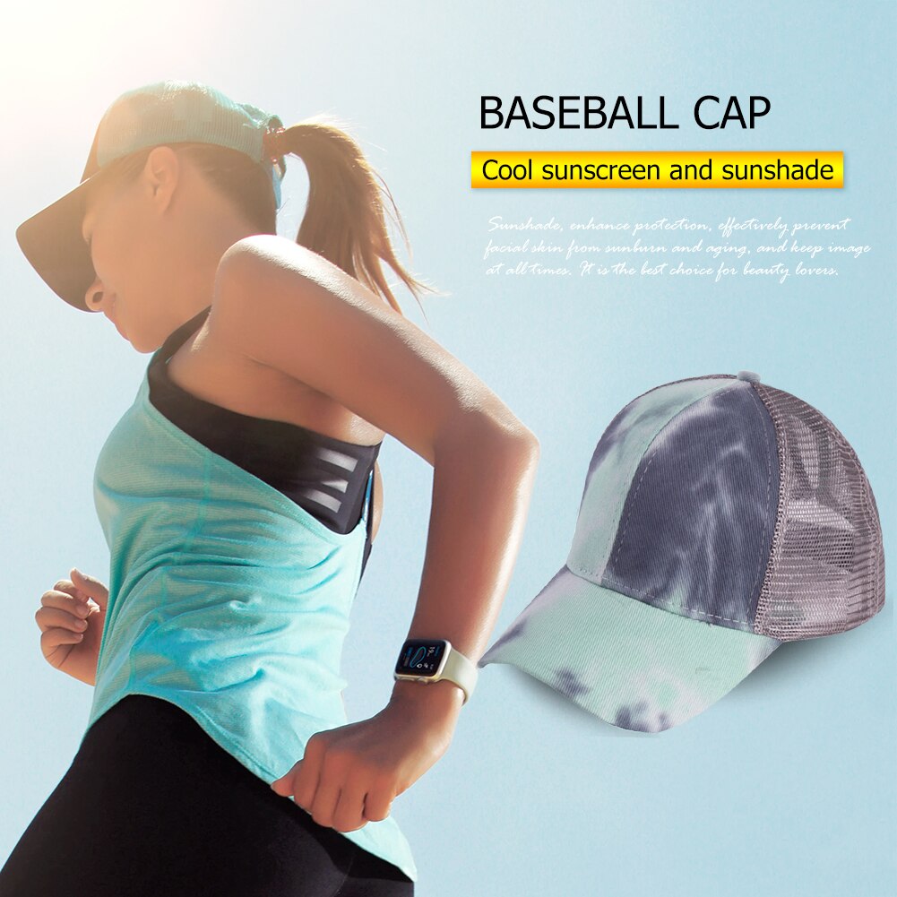 Tie Geverfd Paardenstaart Baseball Cap Mesh Ponycap Snapback Vrouwen Mannen Verstelbare Zomer Outdoor Fietsen Sport Casual Zonneklep Hoed