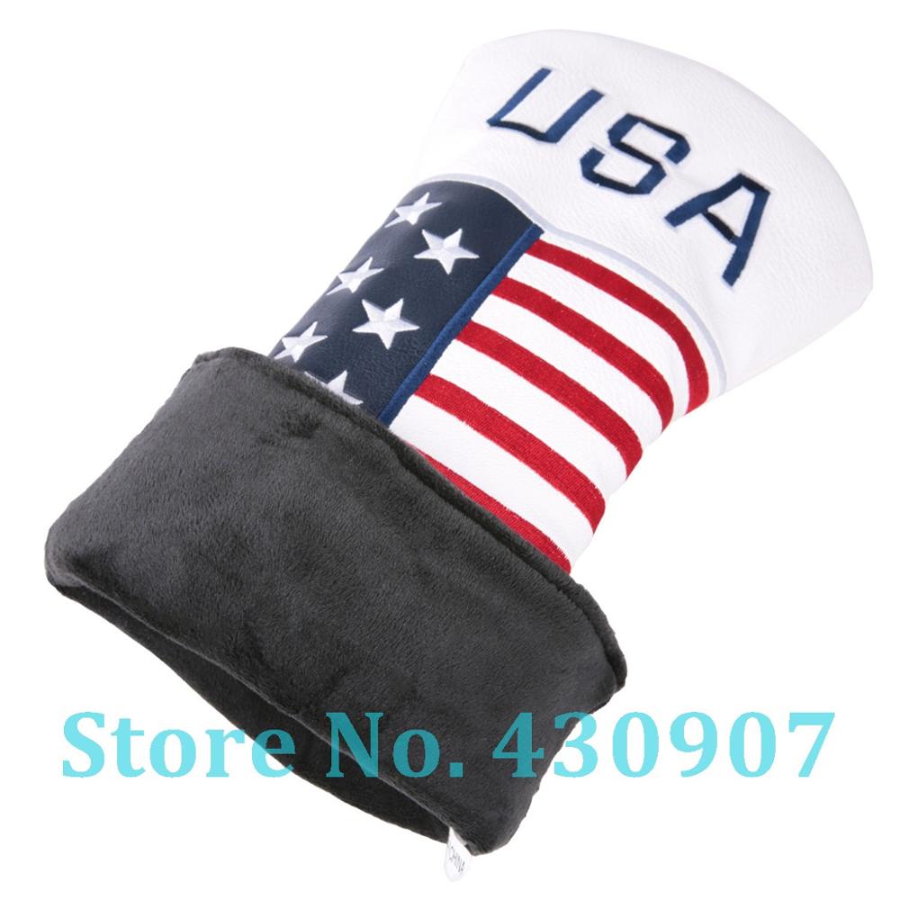 1pc White PU Leather with USA Embroidery and Numeric 1 Golf Club Driver Head Cover Golf Driver Wood Headcover