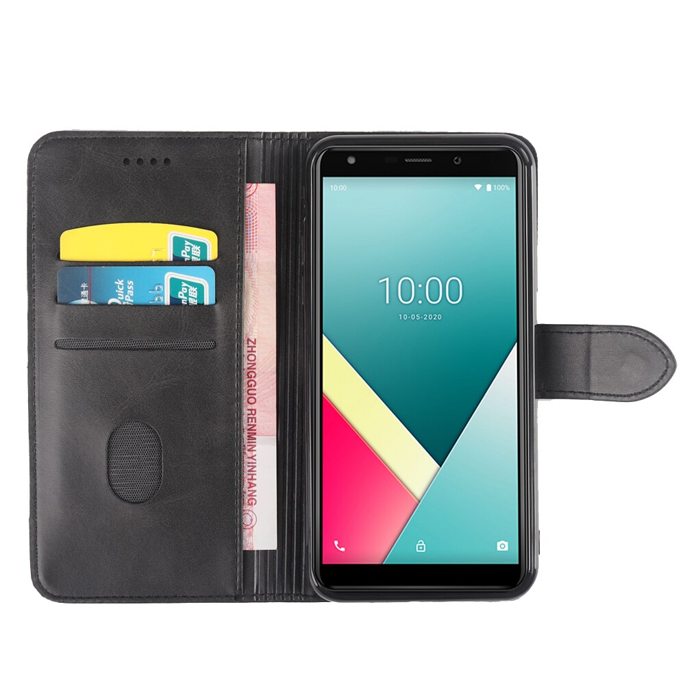 Para wiko y61 leve e à prova de choque capa protetora caso da aleta do telefone com id slot para cartão premium couro do plutônio resistente a riscos: Black