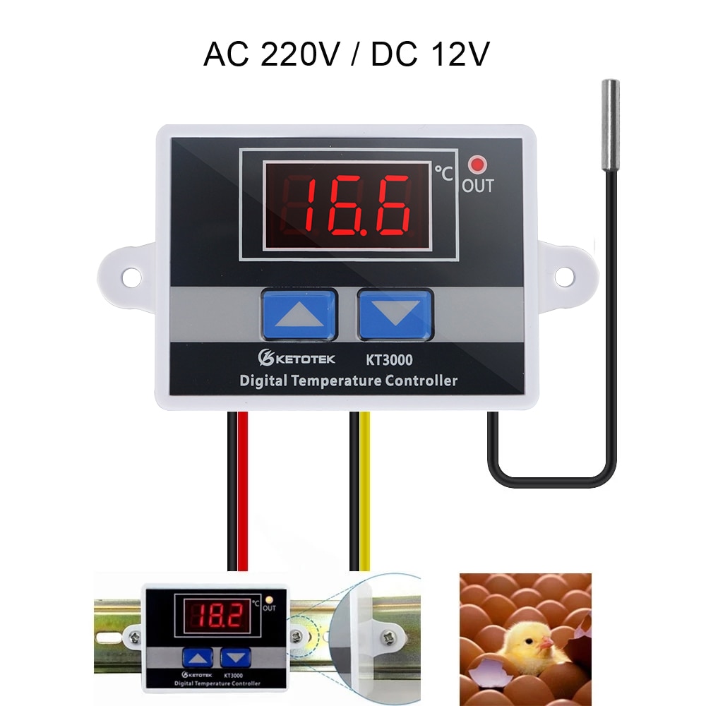 Termostato Digital para incubadora, controlador de temperatura, Control de enfriamiento de calefacción con sonda Dual, 12V, 24V, 220V, KT99