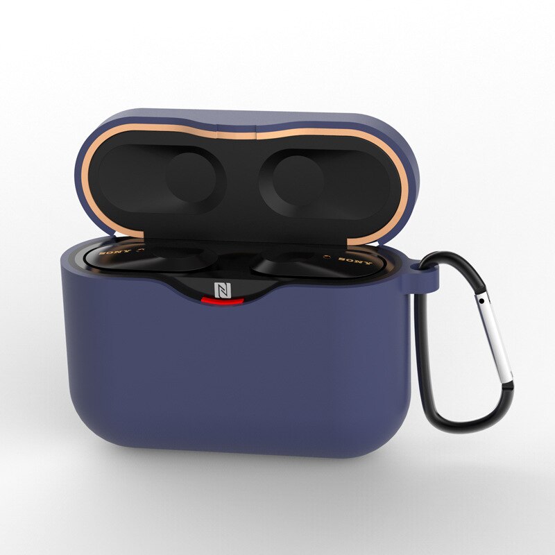 Trådlös bluetooth headsetbox anti-skyddande skal lämplig för sony wf -1000 xm 3 headsettillbehör med krok: Midnattsblå