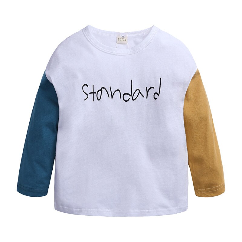 Ademend Jongens Meisje T-shirt Lente Herfst Creatieve Splicing Lange Mouw Brief Patroon Ronde Kraag Top Kinderen Casual Kleding
