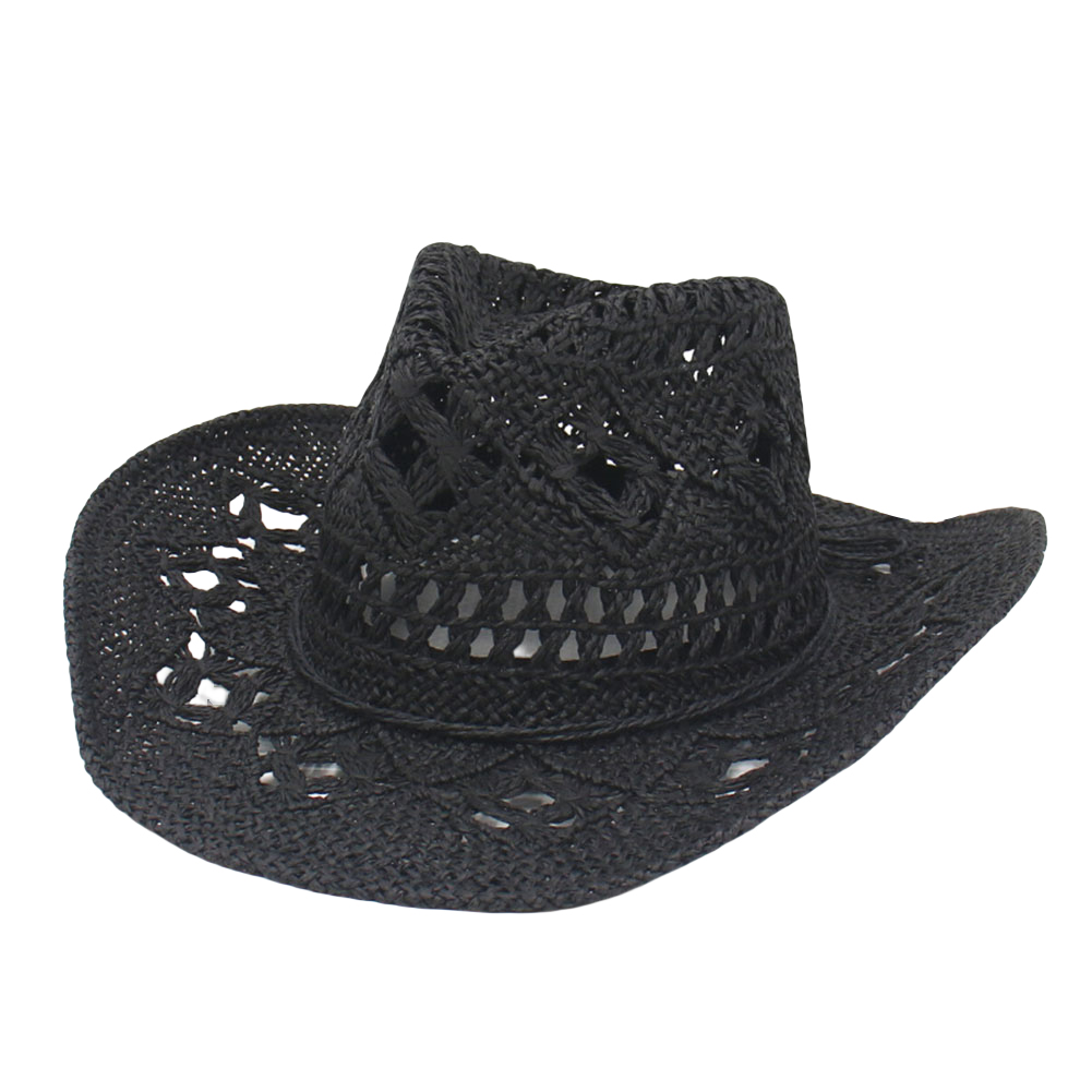 Strå Cowboyhatt - Formbar Bred Brems Solhatt for Festival, Fest, Strand: Svart